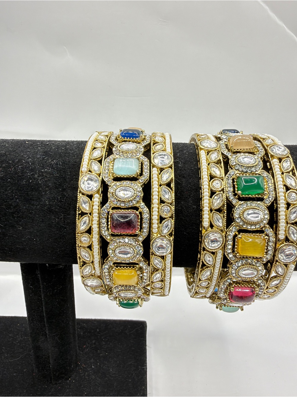 Premium Gold-Plated Multicolor Gemstone Bangle Set - Women Jewelry Bracelets